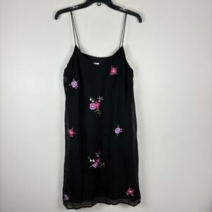 Womens Y2K Vintage Babydoll Fairy Tank Dress Sz 10 Black Embroidered Whimsygoth